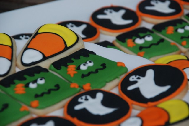 Halloween sugar cookie set assortment with candy corn, frankenstein, and ghosts 