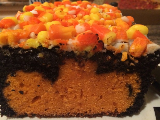 Candy Corn Halloween Pumpkin Cake